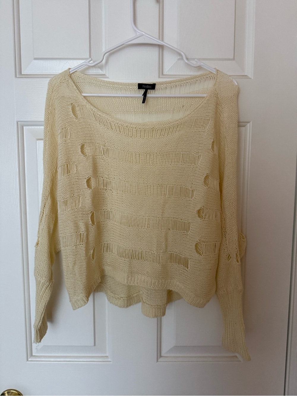 Nollie Cream Open-Weave Scoop Neck Sweater